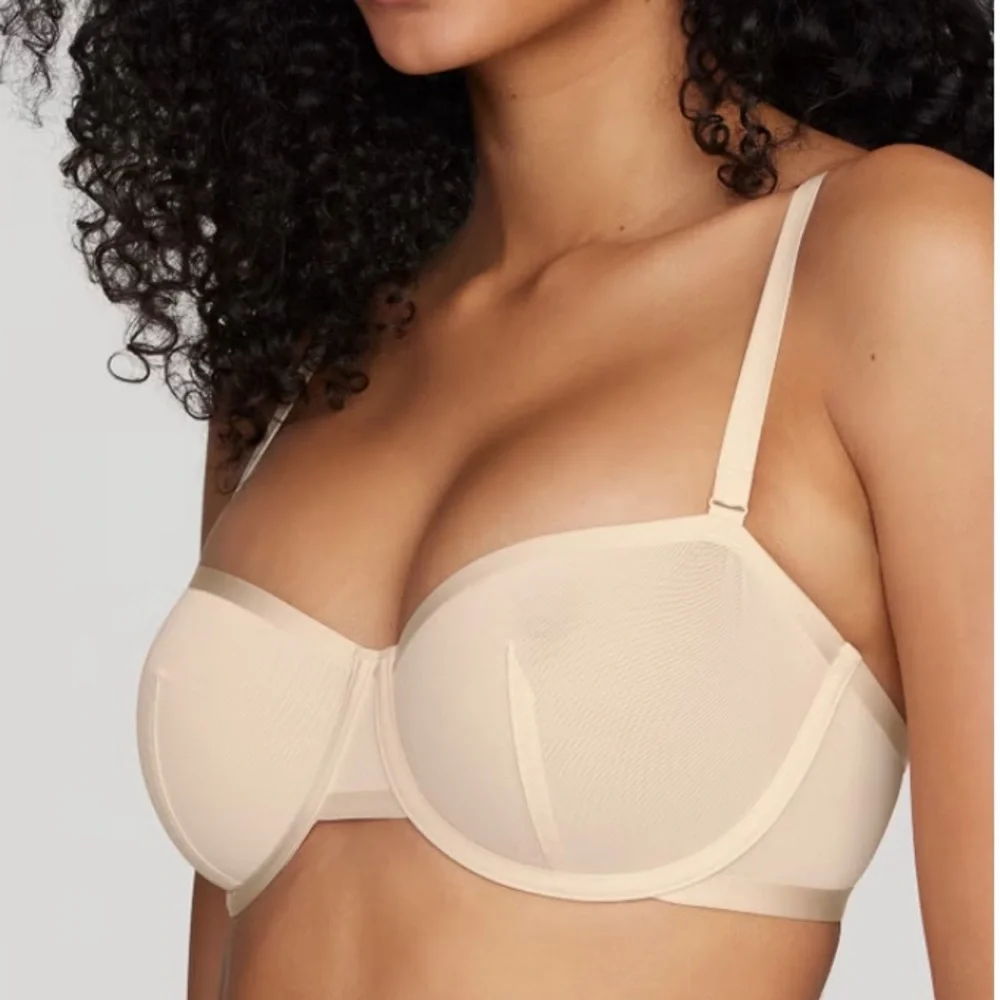 NEW CUUP The Balconette Bra Nude Mesh Beige Tan Pearl Sand Underwire Demi Sheer